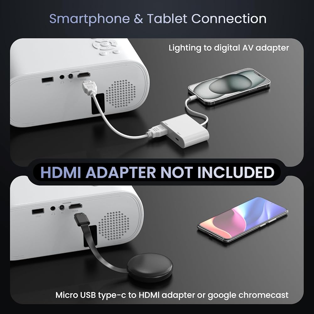HOMPOW Projector, Native 1080P Full HD Bluetooth Projector with Speaker, 9500 Lumens Outdoor Portable Movie Mini Projector Compatible with Laptop, Smartphone, TV Stick, Xbox, PS5