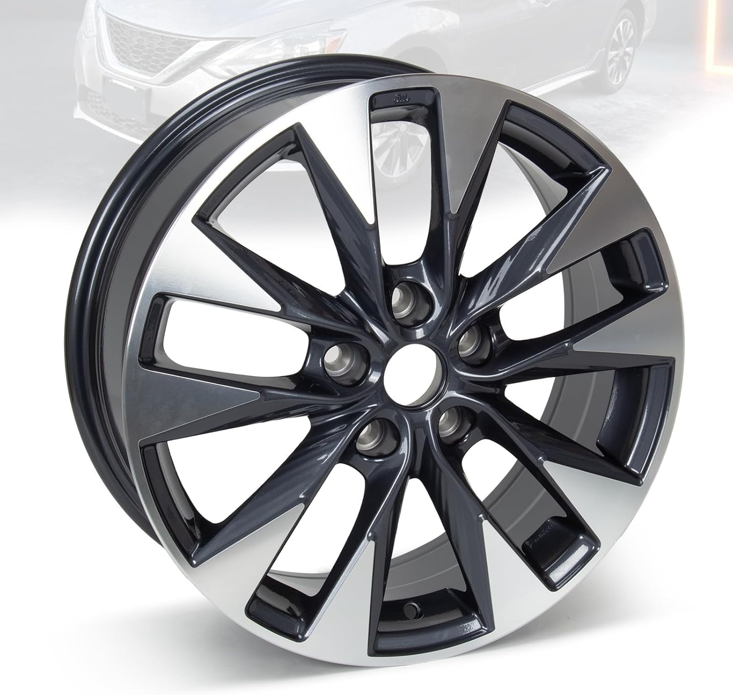 17"×6.5" Inch Aluminum Alloy Wheel Rim Compatible with Nissan-Sentra 2016-2019, PCD 5×114.3mm, Offset 45mm, CB 66.1mm, Front or Rear Wheel Direct Fit Replacement, Machined Black