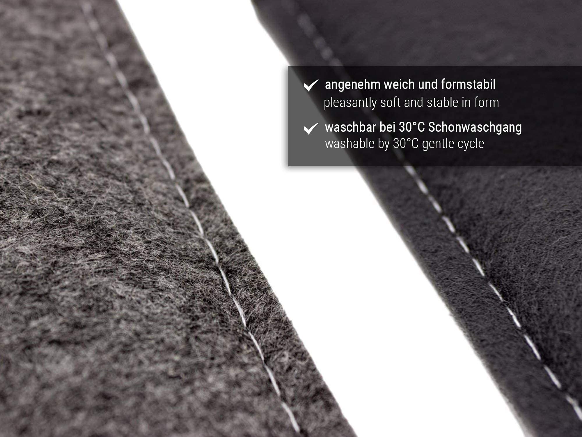 Juego de 6 cojines de asiento reversibles de fieltro de esquina en gris oscuro/negro. Cojín de silla lavable con relleno, resistente al exterior. 35x35cm