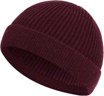 ROYBENS Short Fisherman Beanie for Men Women Wool Knit Warm Winter Hat Swag