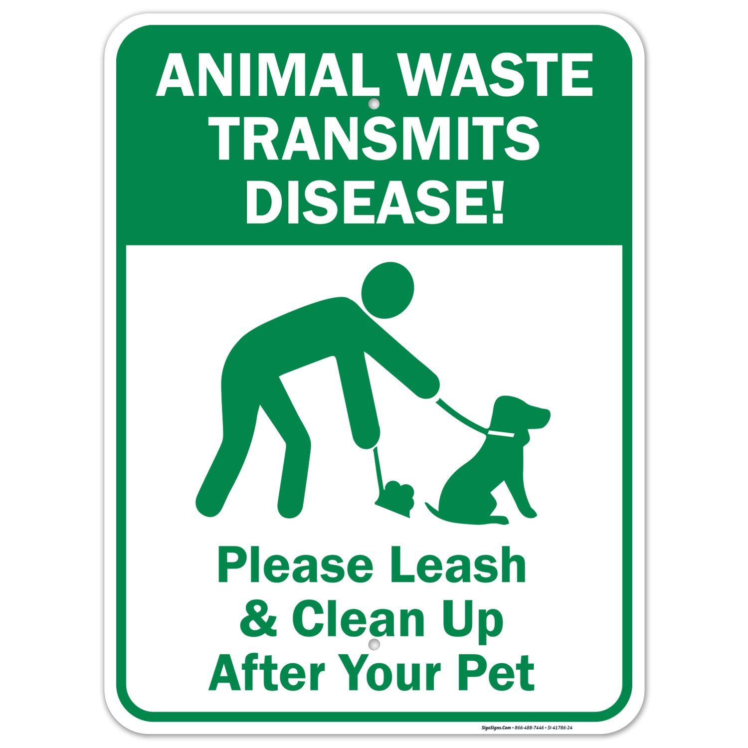Animal Waste Transmits Disease! Sign, 18x24 Inches, Rust Free .063 Aluminum, Fade Resistant, Easy Mounting, Indoor/Outdoor Use, Made in USA