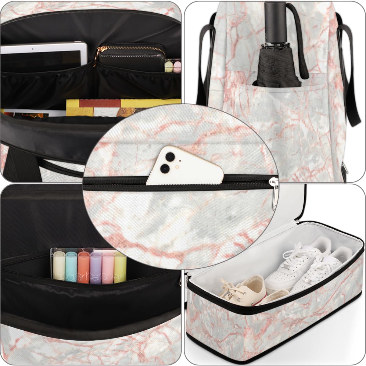 Bolsa de viaje plegable con patrón de mármol de textura de 47 litros, bolsa de fin de semana con funda de carrito de hombro separado para deportes, gimnasio, viajes, multicolor, 47L, Bolsa de viaje