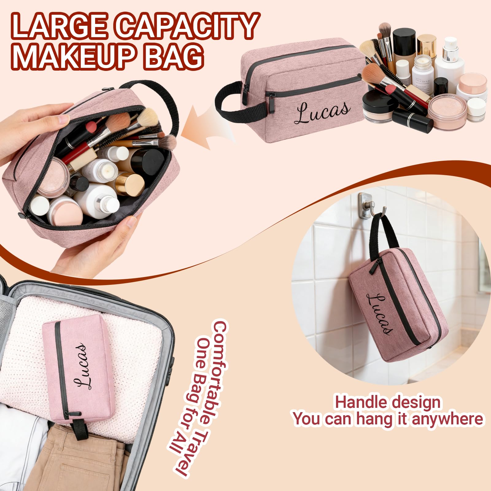 Neceser Personalizada Viaje, Bolsa de Cosméticos, 8 Piezas | Para Hombre y Mujer, Impermeable de Gran Capacidad 4 L, con Asa, para Maquillaje, Aseo y Vacaciones