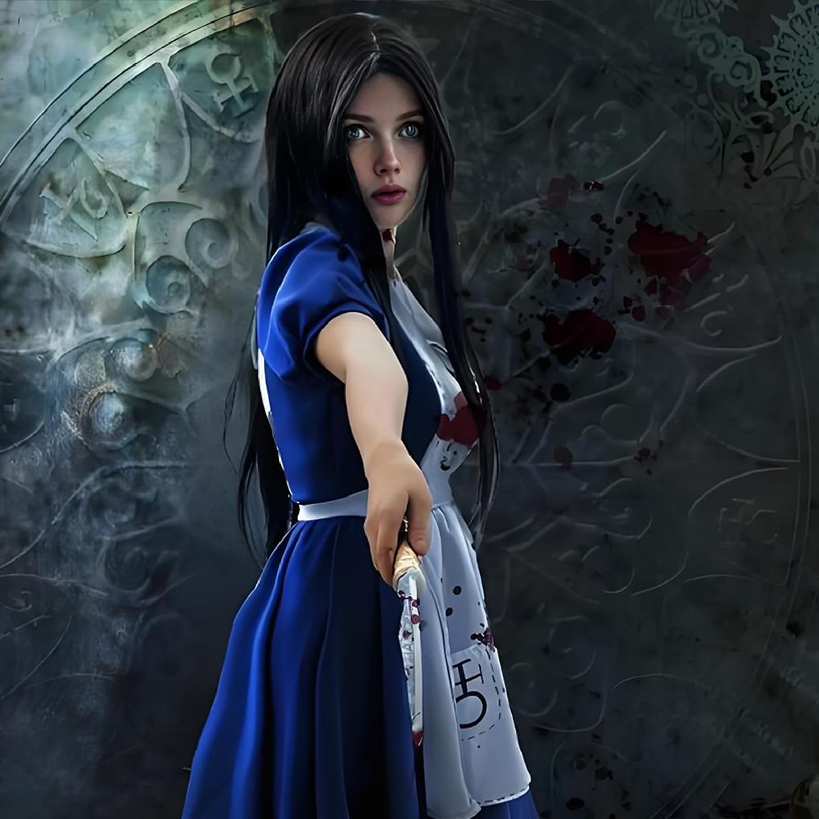 Alice Madness Returns Cosplay Maid Dress, Blue Maid Outfit Bloodstained, costume da cosplay da donna, costume classico cosplay alice, costume da carnevale da donna, Halloween Party
