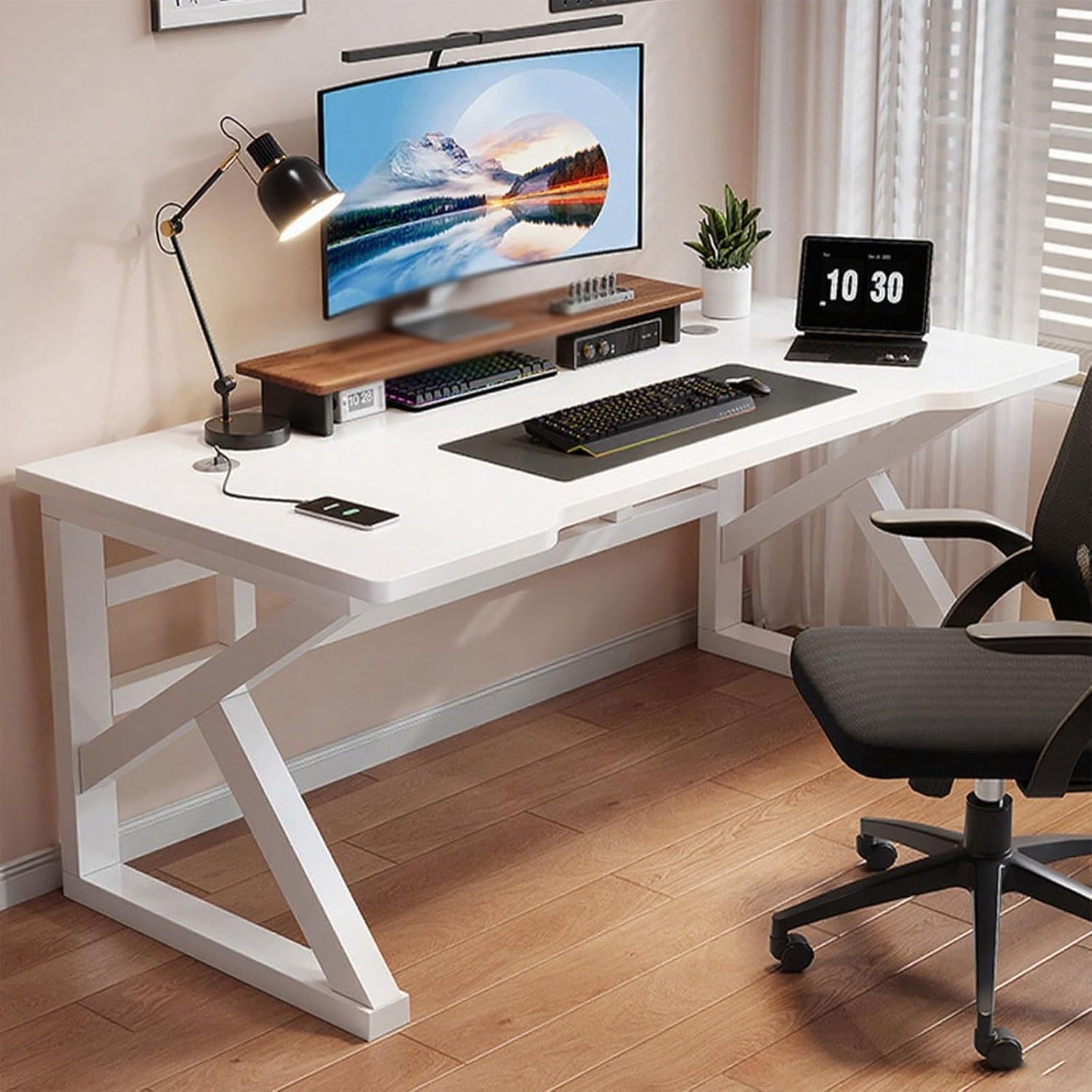 サンワダイレクト シンプルワークデスク 幅140cm×奥行60cm ホワイト 白