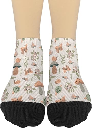 Vista 2 de Calcetines de corte bajo para mujer, calcetines invisibles, calcetines atléticos de moda, lindos hongos, hongos divertidos, hongos mágicos, plantas