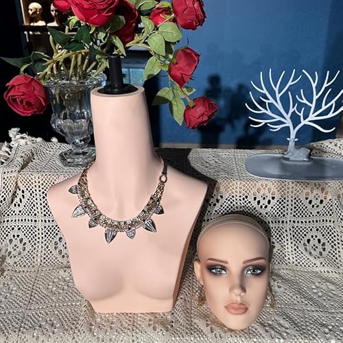 L7 MANNEQUIN Cabeça de Manequim Realista Glam Meio Corpo, Cabeça de Manequim com Ombros para Perucas