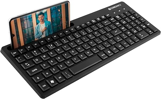 ZEBRONICS K36 Wired USB Keyboard with 106 Keys, Slim Design, Smartphone Holder, Retractable Stand, 1.2m Cable Length with ‚Rupee Key