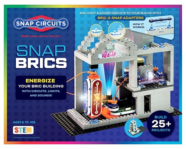 Snap Circuits BRIC: Structures | Brick & Electronics Exploration Kit | Over 20 Stem & Brick Projects | Full Color Project Manual | 20 Parts | 75 BRIC-2-Snap Adapters | 140+ BRICs