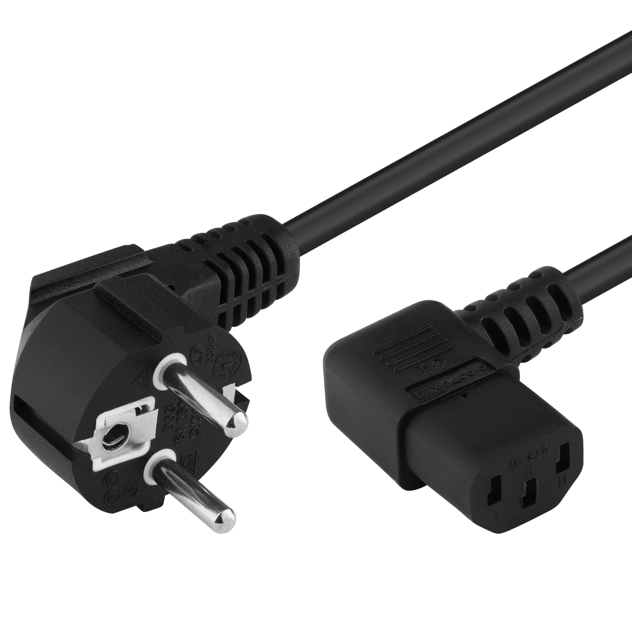 PremiumCord Câble d'Alimentation de 230V 5m, Câble d'Alimentation Avec Contact de Mise à la Terre à Angle Par Papport à la Prise C13, IEC de Fourniture PC à 3 Broches C13, Couleur Noire
