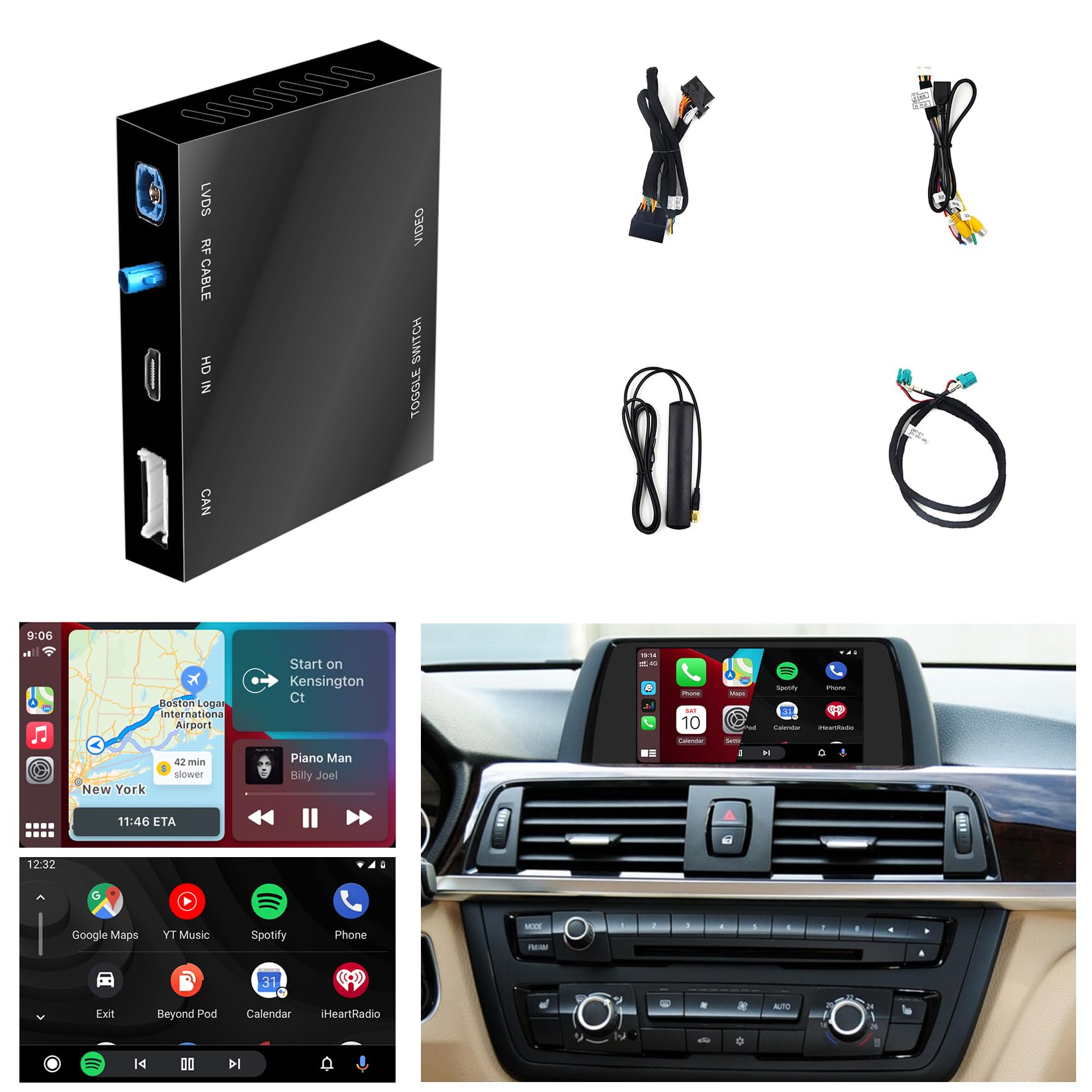 Wireless CarPlay + Android Auto + Mirroring Retrofit Decoder Box Kits, Built-in YouTube Application, Compatible with BMW 1/2/3/4/5/6/7 Series X1 X2 X3 X4 X5 X6 X7 2013-2016 NBT System