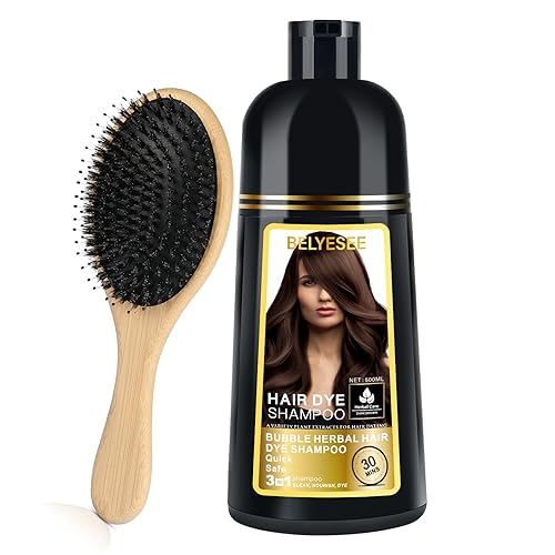 Champú de tinte para el cabello para cobertura de cabello gris, champú de color para el cabello para hombresmujeres, con cepillo de cerdas de jabalí