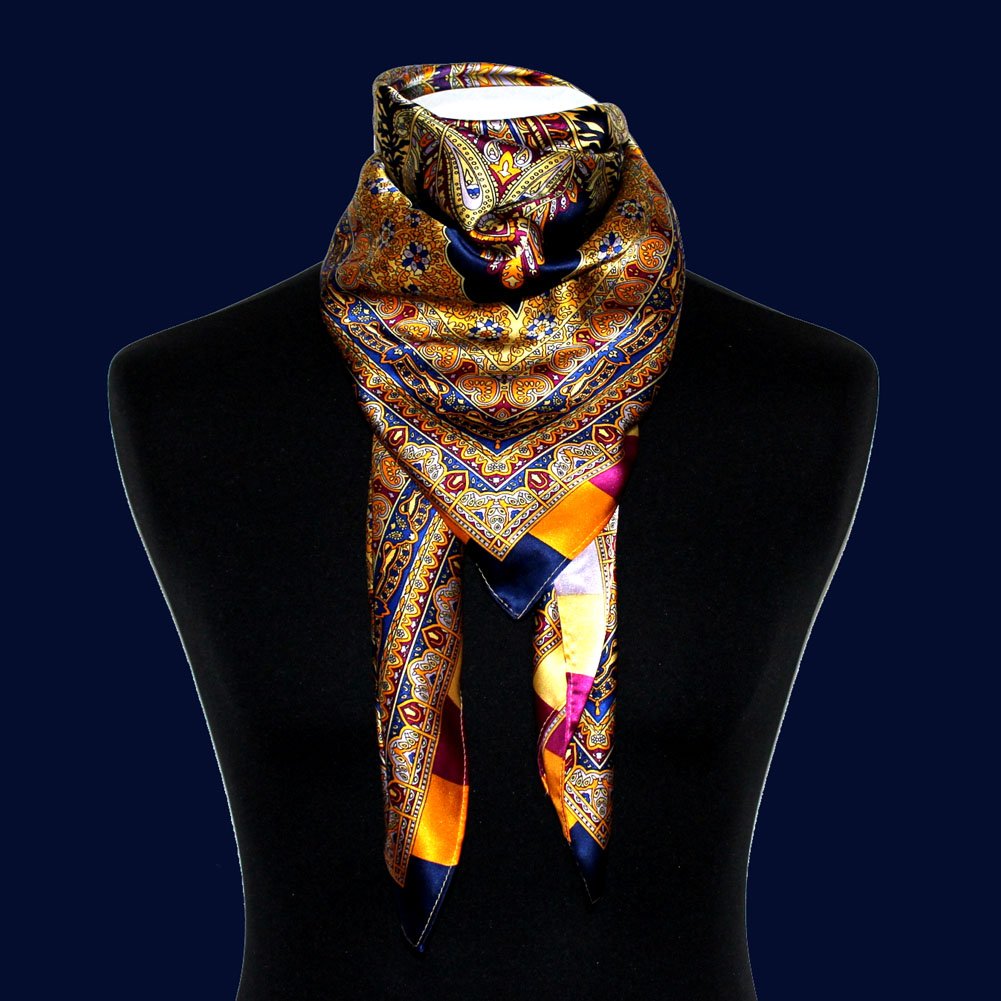 Lorenzo Cana, lussuoso foulard da donna in seta al 100% con lavorazione a stampa,100 cm x 100 cm, colori armoniosi