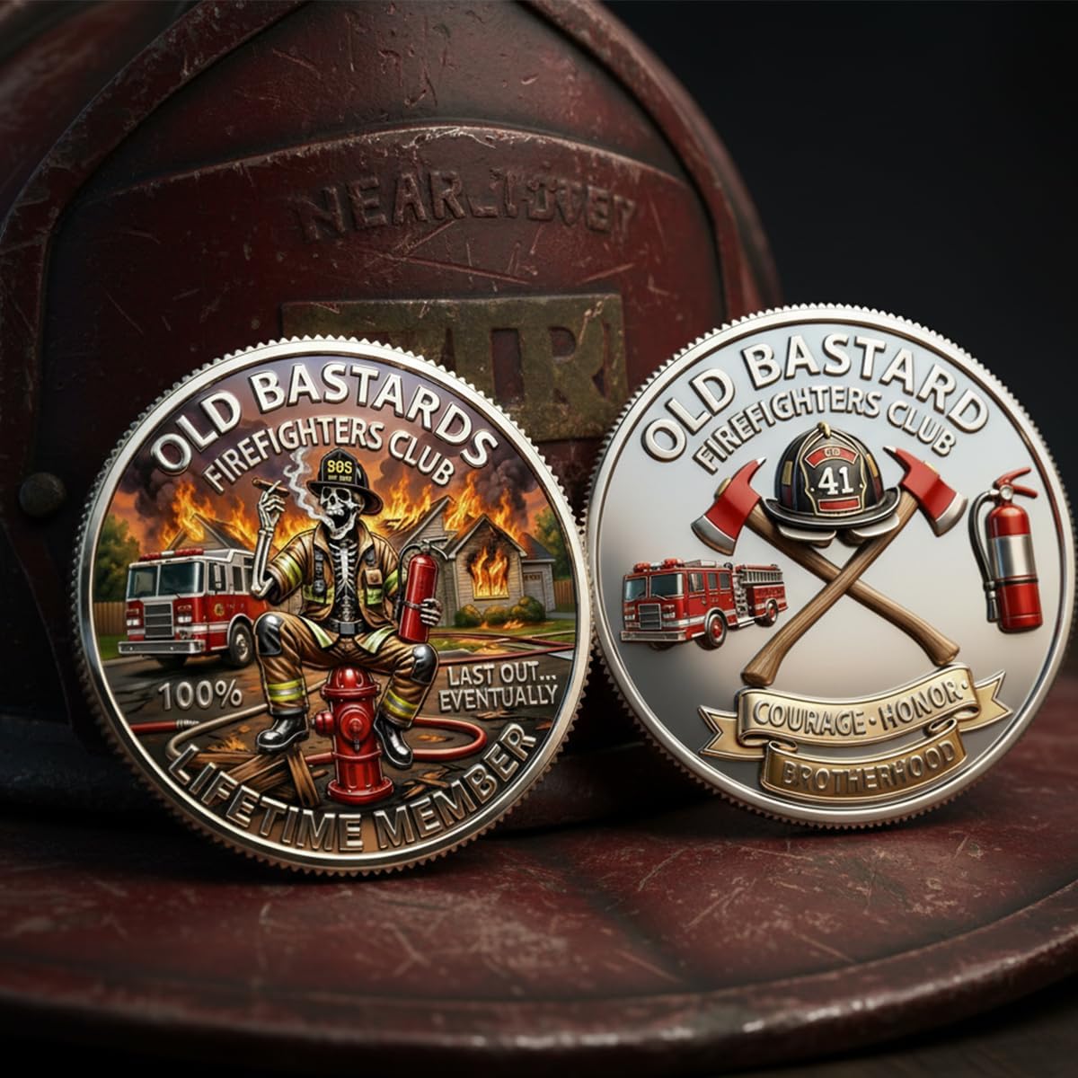Old Bastards Friendship Club Coin,Firefighters Club Honor Coin (5PCS) | Funny Firefighter Challenge Coin, Old Bastards Firefighters Club Token, Skeleton Fireman Pocket Coin for Firefighters