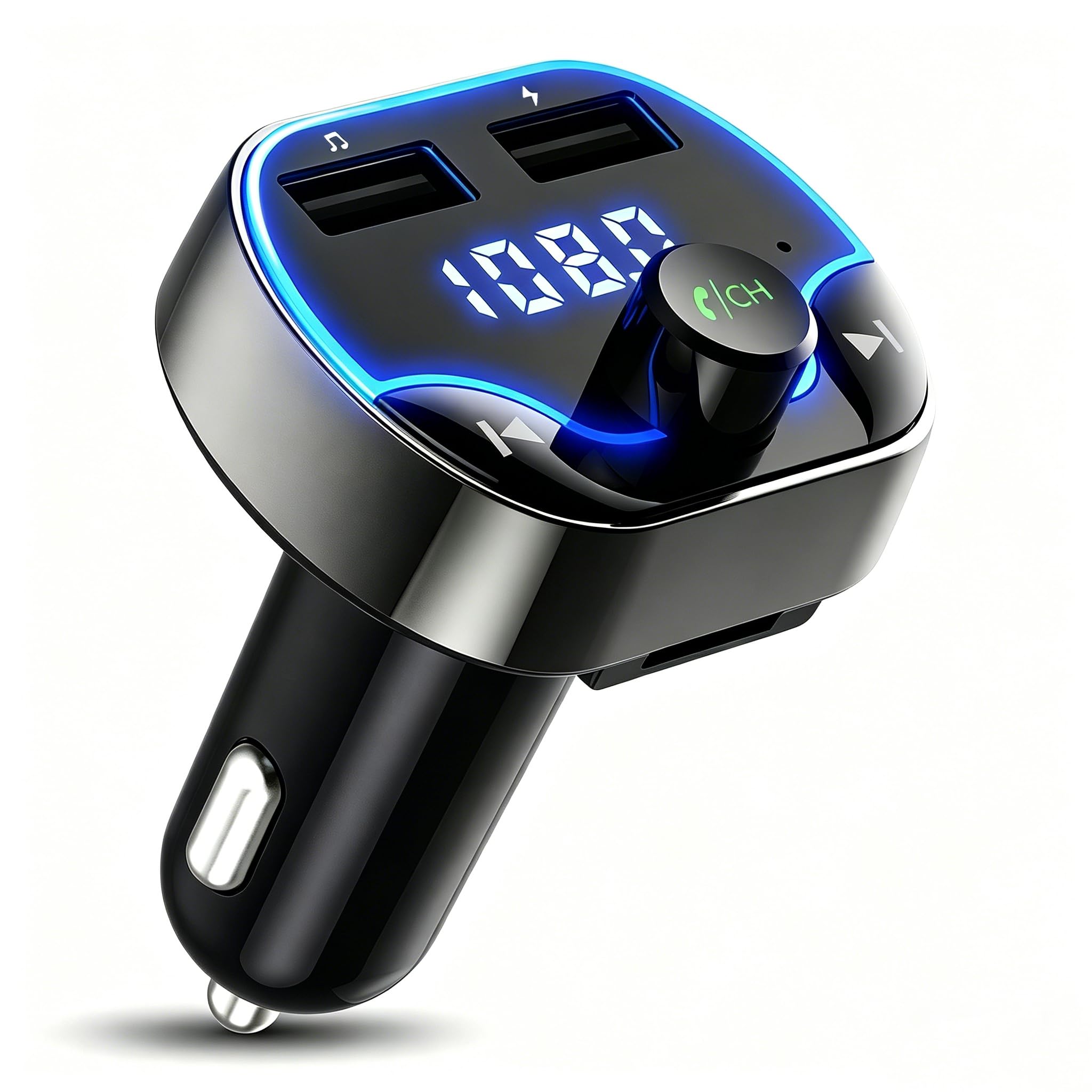 Bluetooth FM Transmitter Car Adapter with LED Voltage Display, Hands-Free Calling, Dual USB Car Charger, Supports MP3, Radio, TF Card, USB Disk Playback