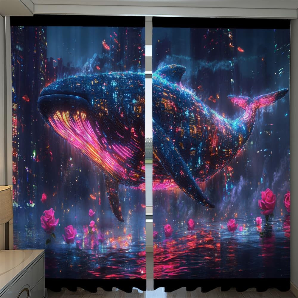 Ferocious Bright Eagle 3D Print Pattern Curtain, Shiny Blue Starry Sky Blackout Drapes, 2 Panels Thermal Insulated Top Grommet Darkening Curtain for Living Room Bedroom Office(63" W x 63 "L)