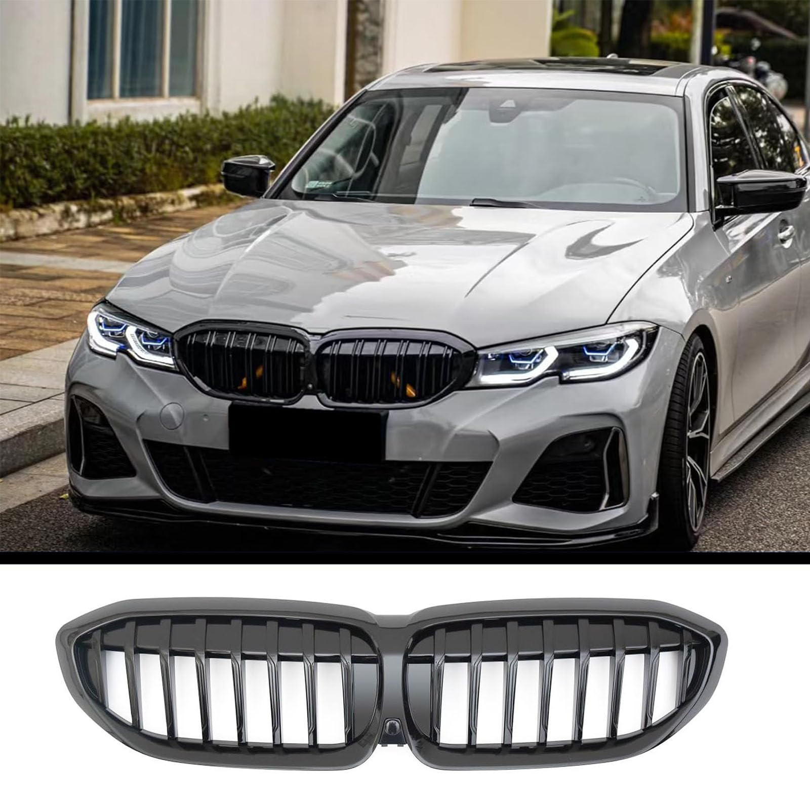 Griglia Radiatore per BMW Serie 3 G20 G21 Grill Nero Rene Sport Anteriore Doppia Griglia 2019 2020 2021 Plastica ABS