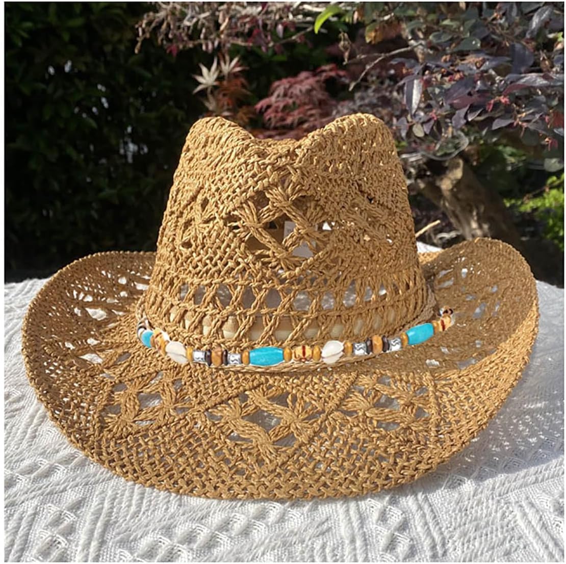 Western Straw Cowboy Hat Beach Caps Sun Hat Green - Image 4