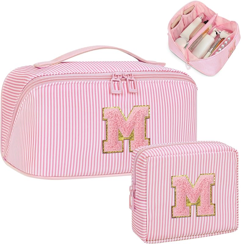 Necessaire de maquiagem personalizada Bagmoly com inicial, conjunto com 2 peças, Pink02, M