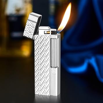 Lighter, Soft Flame Lighter, Side Slide Ignition Traditional Flame Lighter with Adjustable Flame Dial Vertical Ignition Roller, Suitable for Gift Outdoor Camping CandleA