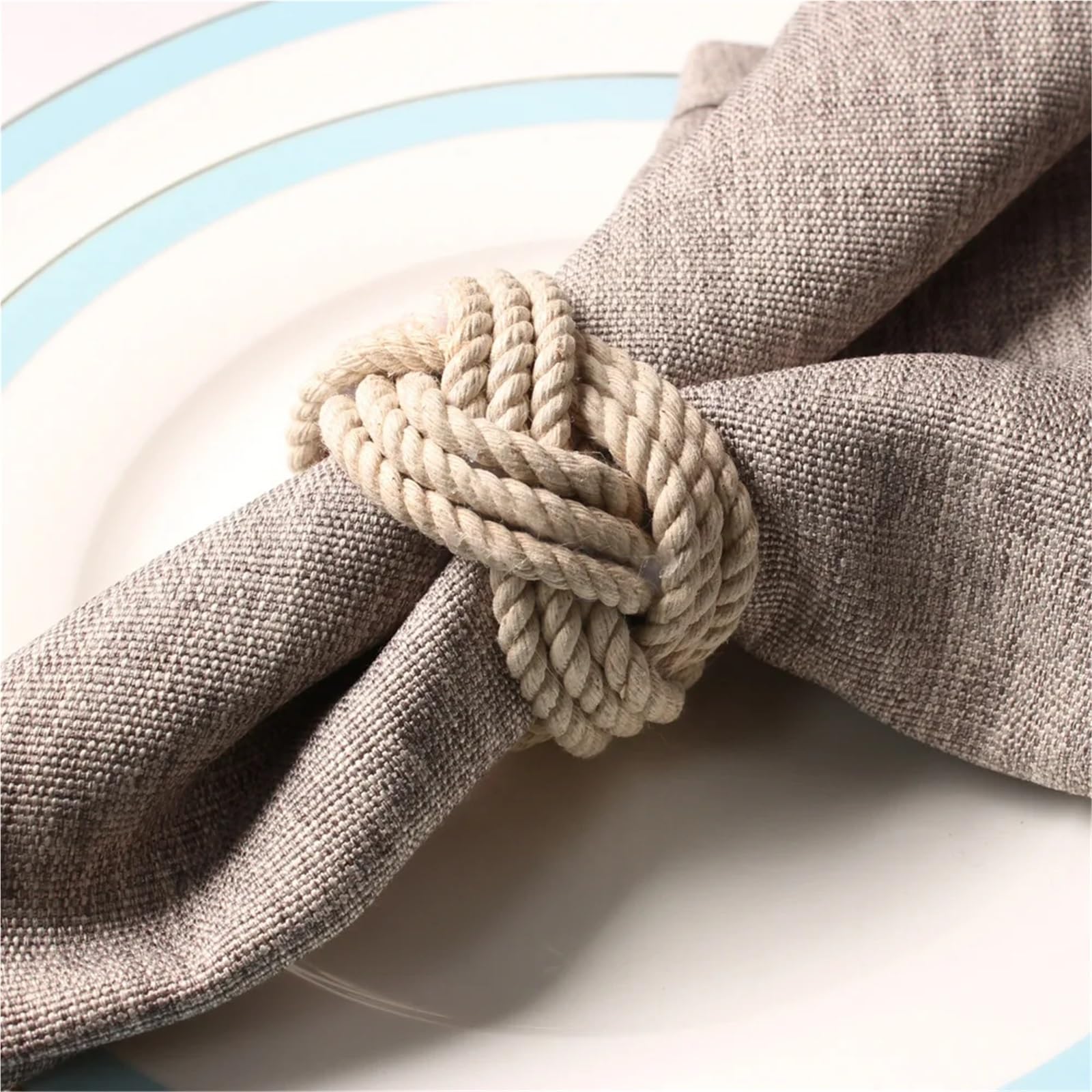Lot de 10 ronds de serviette en corde de chanvre faits à la main pour table de salle à manger
