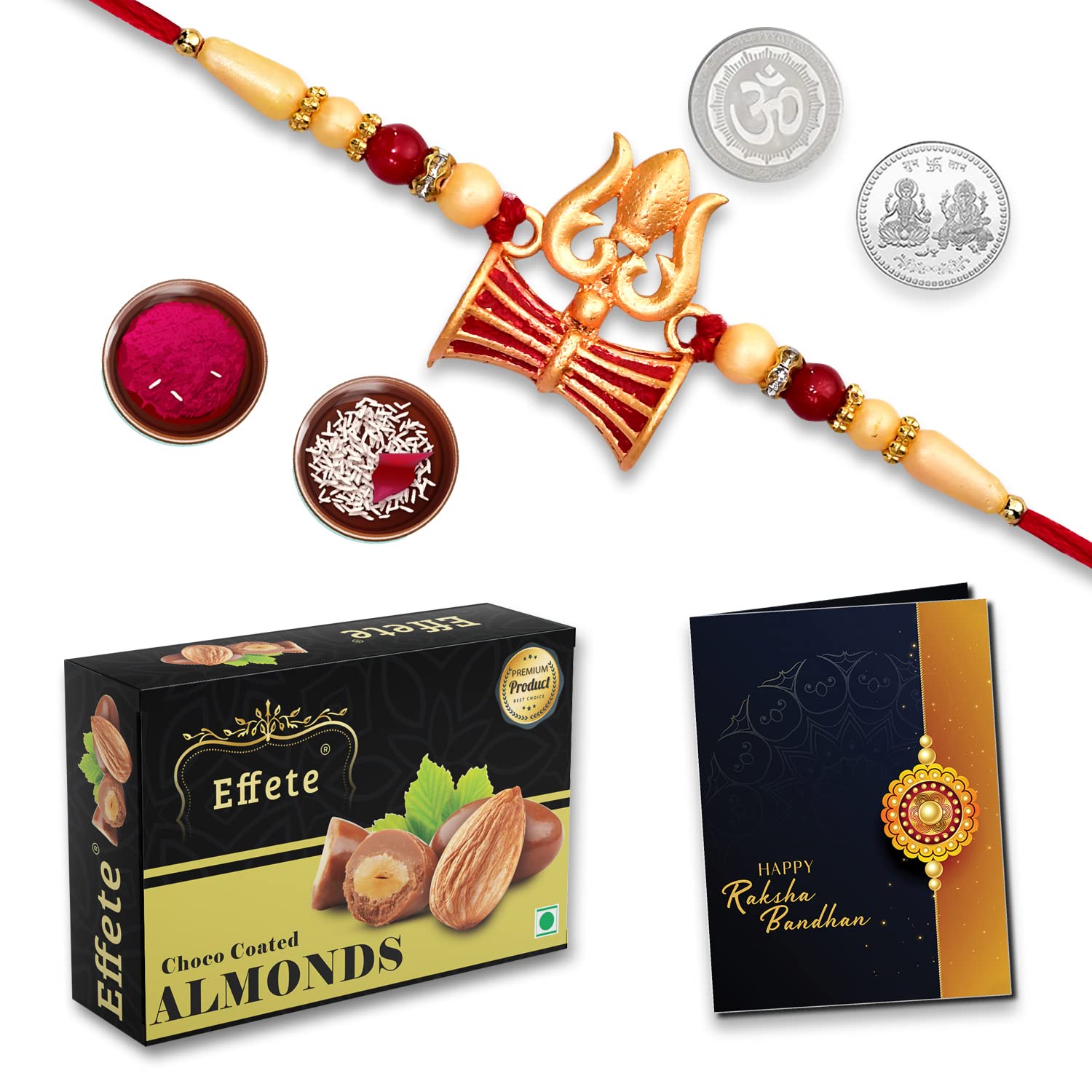 DeoDap (K1_A2_A32) Multicolor Bracelet/ Rakhi & Chocofarm Chocolate Almonds 32gm | multi color meena rakhi| silver chain rakhi| silver dori rakhi|| rakhi and chocolate for brother | rakhi gift chocolate for brother | rakhi with gift |