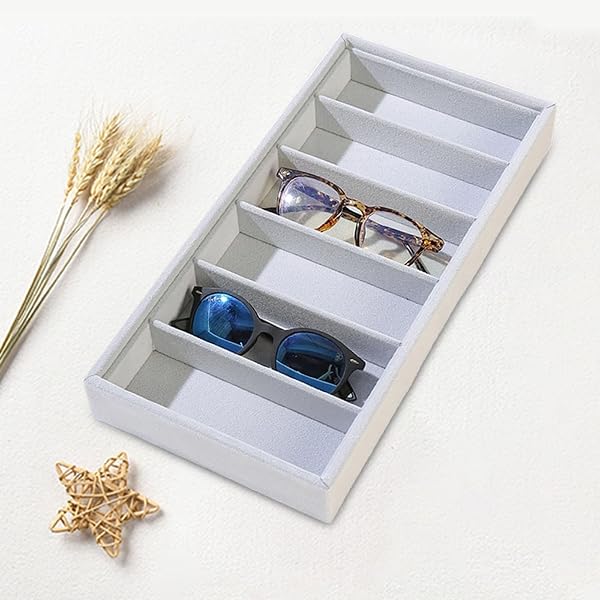 TISHITA Bandeja para Gafas Organizador de Gafas de Sol, Caja de Almacenaje de Lentes Soporte para Joyas Material Suave Resistente para Regalar Uso en Tocador, Bandeja de Almacenamiento, Gris - 5