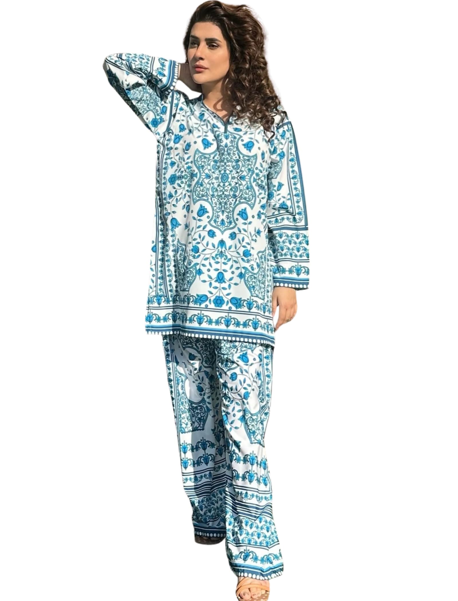 Co Ord Set for Women Stylish Co Order Set for Women - Poly Rayon Long Sleeves Turkish Co Ord Mandarin Neck Floral Print Western Cot, Wear as Office Coat, Travel Coord-image-49