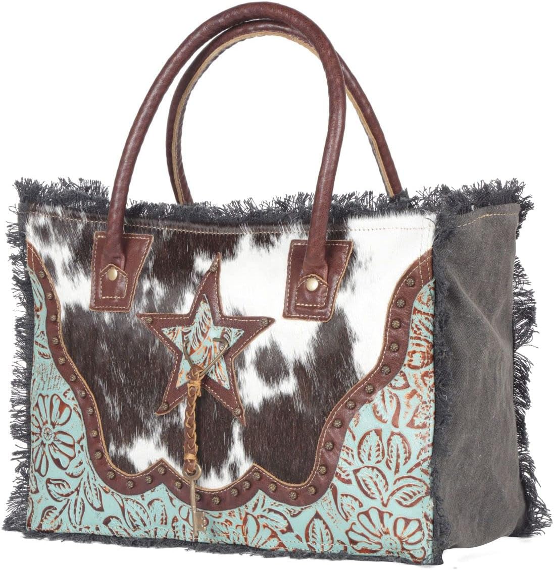 Myra Bag Cowgirl Purses for Women - Cowhide Bag with Leather Strap and Paisley Pattern, Cow Print Western Purses for Women - Image 3