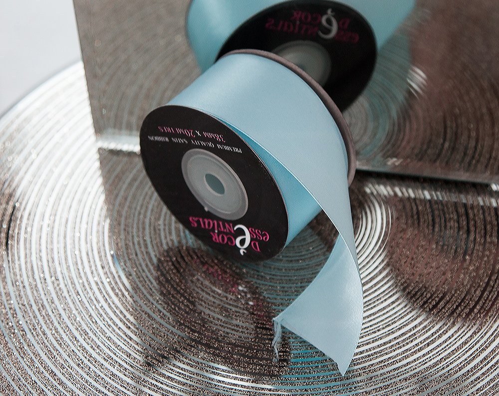 Decor Essentials Baby Blue Double Faced Satin Ribbon 38Mm X 20 M Craft Stationery Florist (Baby Blue)
