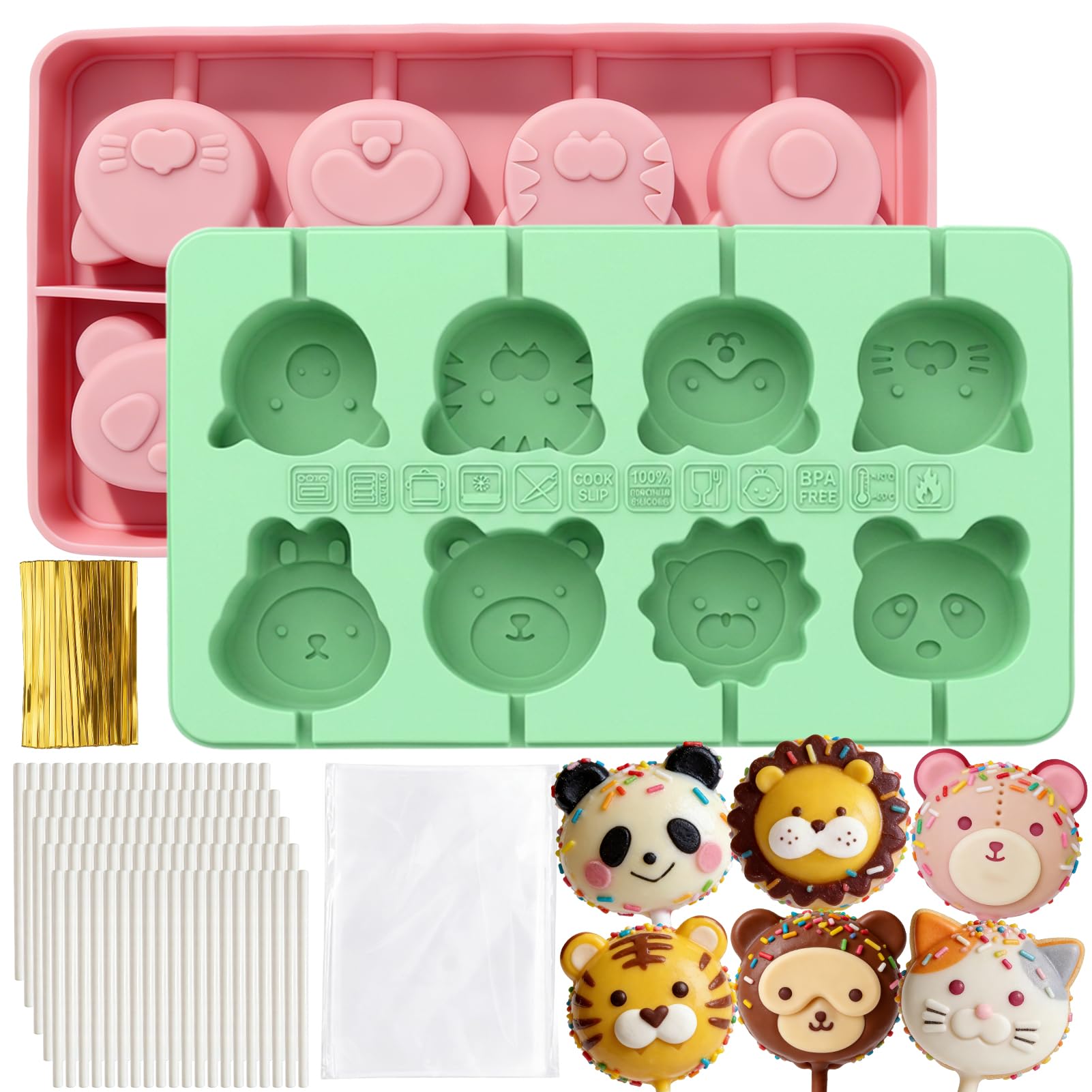 View 1 of ***ONLY 1***Juome Circle Cake Pop Mold Kit, 8 Cavities Cakesicle Molds Silicone with 50 Sticks & 50 Packaging Bags, Round Cake Pop Maker Supplies Accessories, Baking Tools for Home Baking Desserts