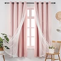 Vista 7 de Lindas cortinas opacas para dormitorio de niñas, diseño estético negro con doble capa con superposición transparente, 45 pulgadas de largo, 2
