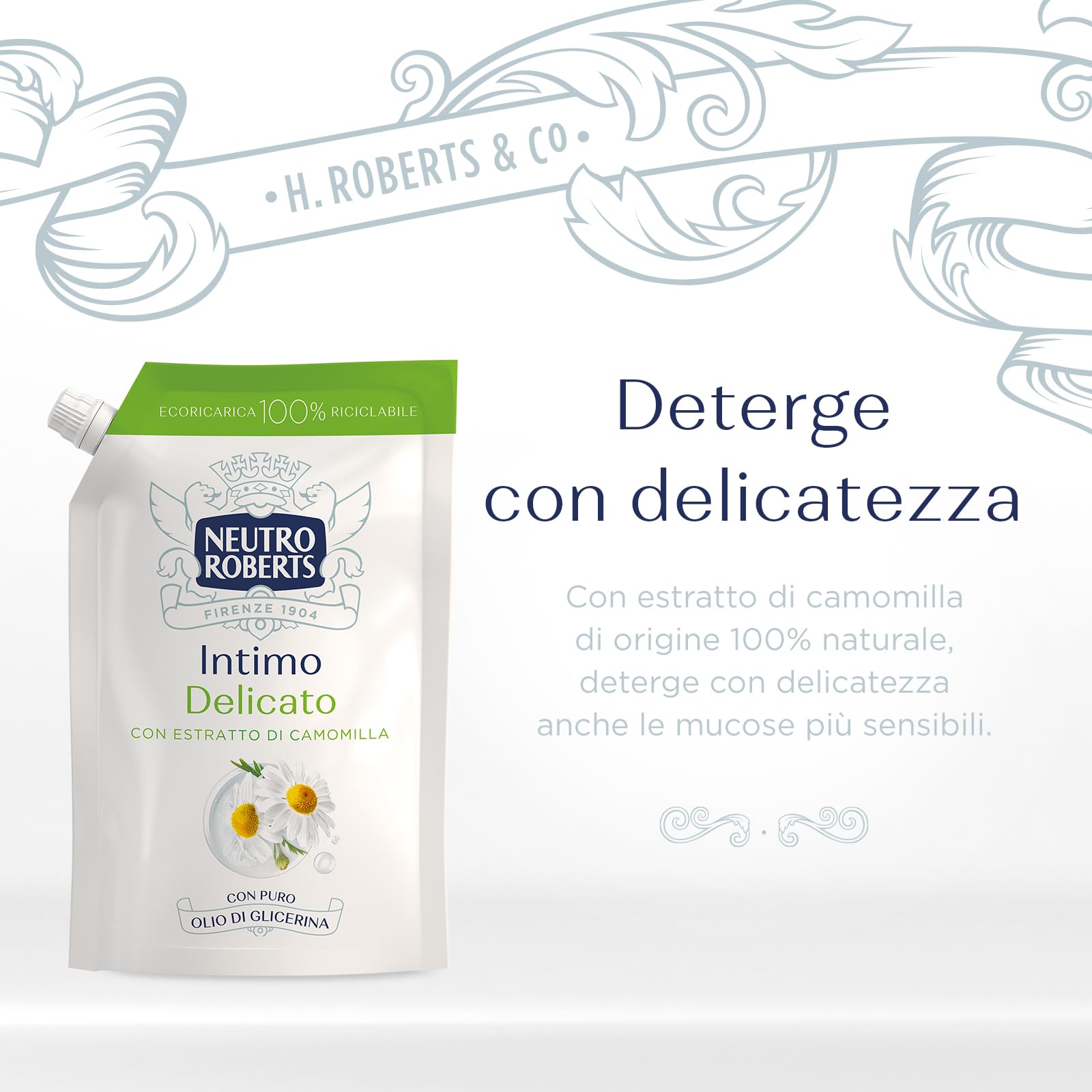 Neutro Roberts, Ecoricarica Detergente Intimo Delicato, Ricarica Detergente per l'Igiene Intima con Camomilla, 100% Naturale - Adatto a Pelli Sensibili, Per Donne e Bambini - Flaconi da 400 ml