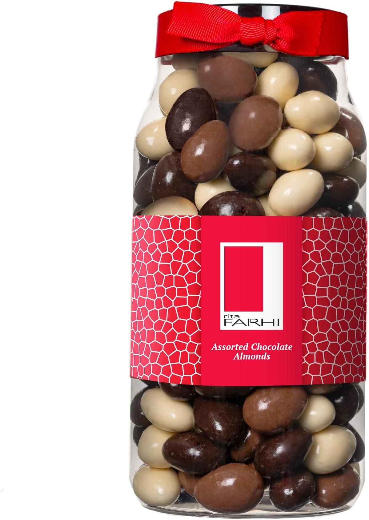 Rita Farhi Milk, Dark and White Chocolate Covered Almonds in a Gift Jar | Vegetarian and Chocolate Gift - Assorted Chocolate Coated Nuts - 770 g - New Palm Oil Free Recipe