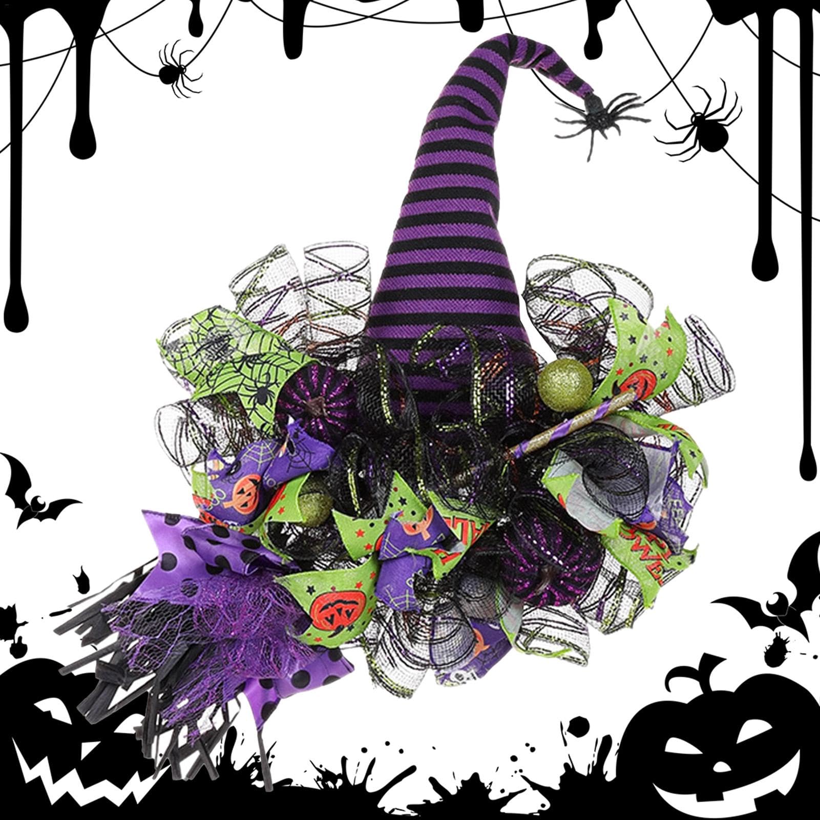 Couronne de sorcière Halloween pour habiller une porte d'entrée vide en automne