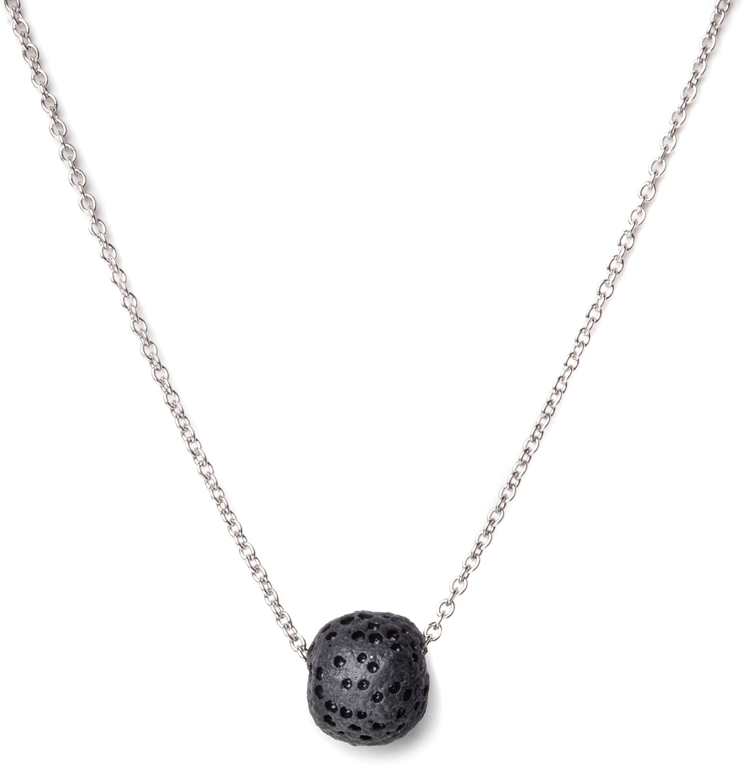 Calm Lava Stone Diffuser Necklace, 18" Italian Silver Box Chain All-Natural Organic Lava Rock Pendant for Essential Oils, Meditation, Yoga