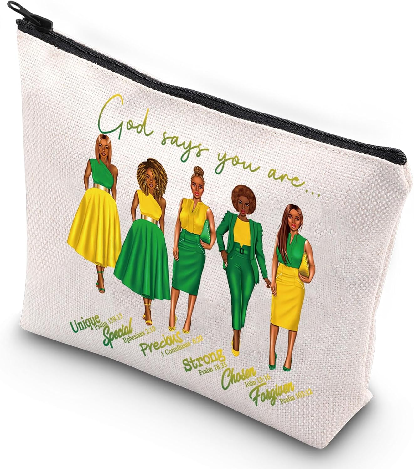 G2TUP Sorority Sisterhood Makeup Bag Yellow and Green Sorority Gift God Says You Are Sorority Zipper Pouch Bag Greek Paraphernalia (God Says Yellow Green)