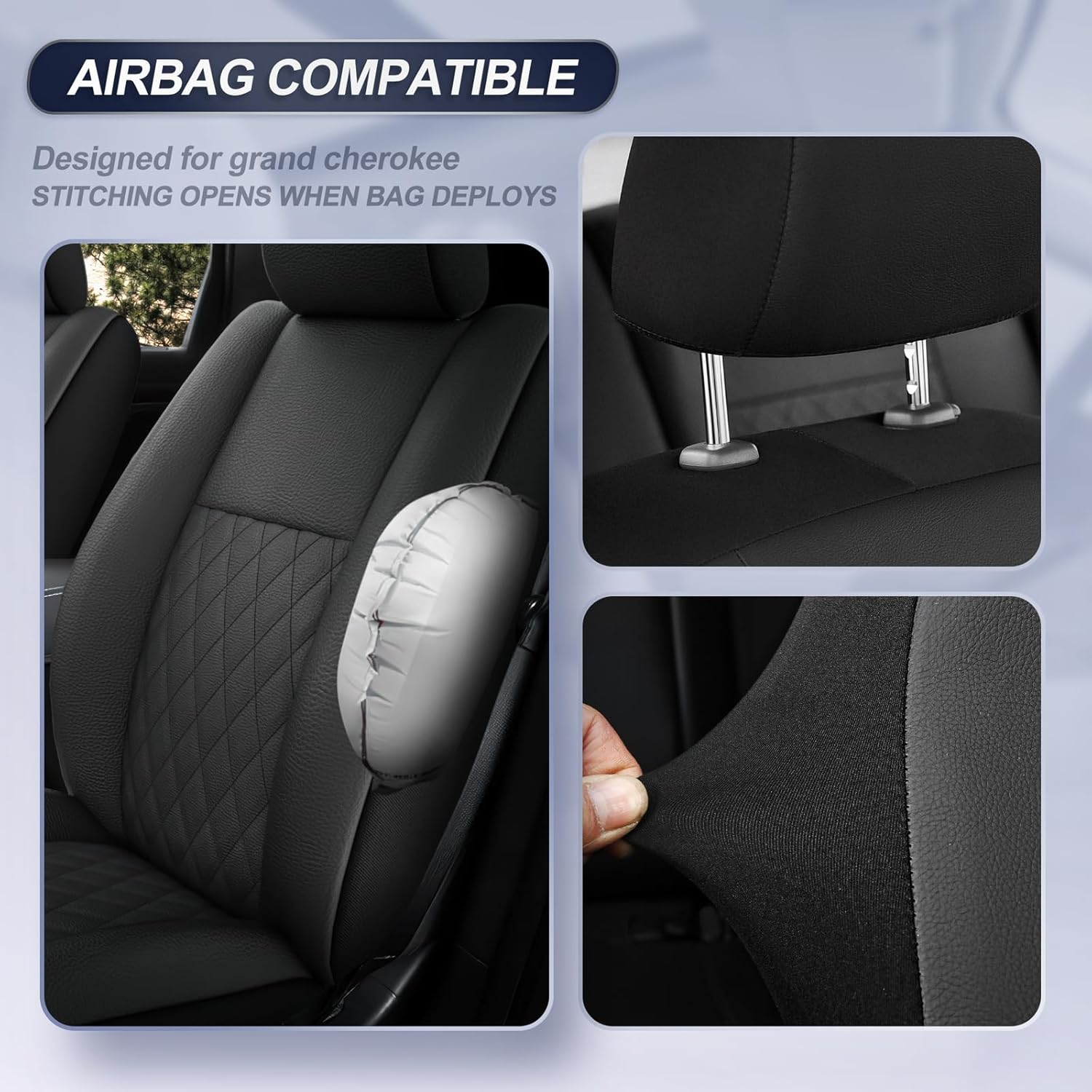 GIANT PANDA Front Faux Leather Seat Covers Custom Fit for Jeep Grand Cherokee WK2 2011-2021 Laredo Limited Overland Altitude Summit (2 Pack-Black)