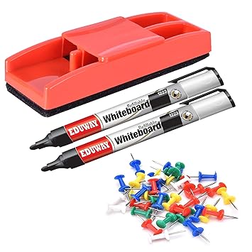 Eduway Combination Board Kit (50 Push Pins, 1 Non-Magnetic Duster, 2 Markers) |Compatible with Combination Non-Magnetic White Board and Pin-up Board Accessories (Multicolor)
