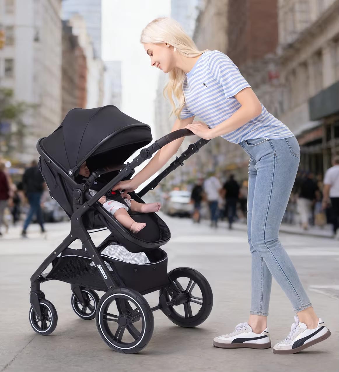 YAZOCO Passeggino Trio 3 in 1 Carrozzina Ovetto Pieghevole Neonato Cachi
