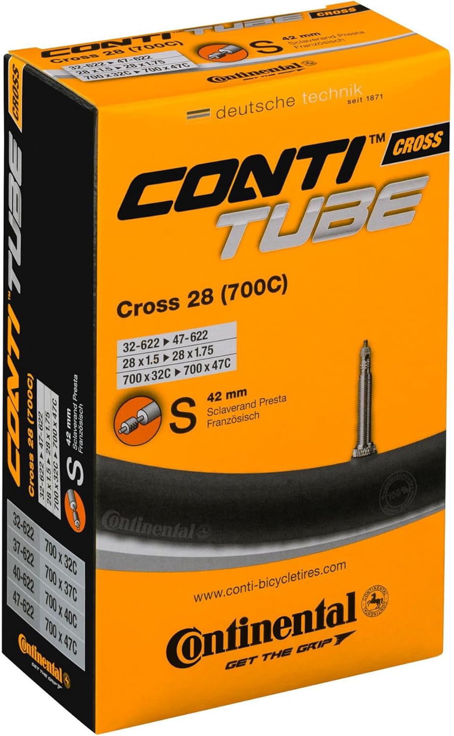 Continental Cross 28 700x32-47c Bicycle Inner Tube Bundle - 42mm Presta Valve - 4 Pack w/ Decal