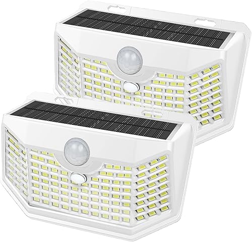 Miniatura 19 de HMCITY 120 luces LED solares para exteriores con sensor de movimiento y 3 modos de iluminación, IP65 impermeables, amplias, luces solares de pared