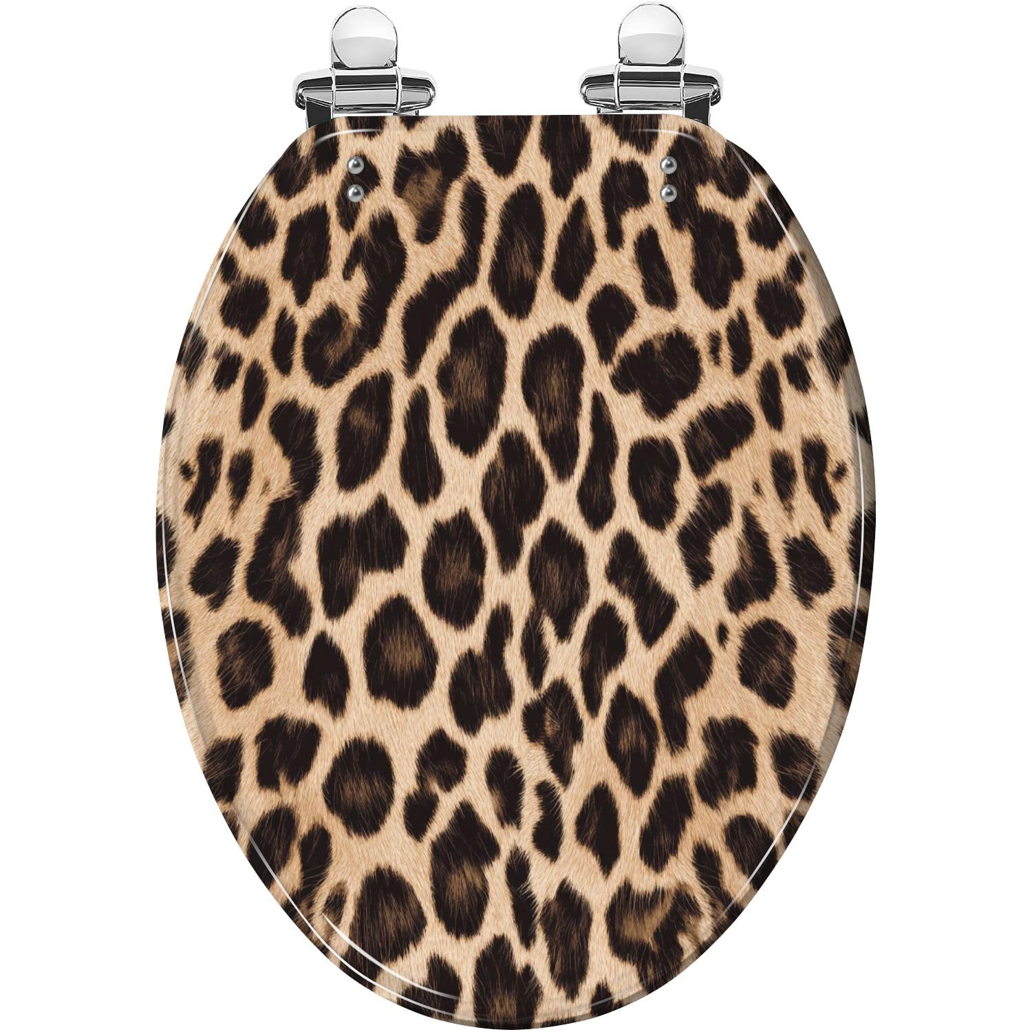 Tazyyzuu Multi6 Leopard Skin Round Toilet Seat Seamless Resin Slow Close Lid Quick Release Hinges Easy Clean(,18.5X14.5)
