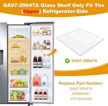 DA97-20647A Refrigerator Glass Shelf Replacement For Samsung Refrigerator Shelf Replacement,Replaces RS27T5200SG RS27T5200SG/AA RS27T5200SR/AA RS27T5201SR/AA RS28A500ASR Tempered Glass