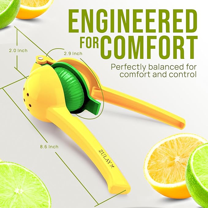 The Zulay Kitchen Metal 2-in-1 Lemon Squeezer is a sturdy and efficient hand juicer designed to extract the maximum amount of juice from lemons. Its ergonomic design allows for easy use and ensures that every last drop of juice is squeezed out. The manual citrus juicer is easy to clean, making it a convenient tool for frequent use in the kitchen.