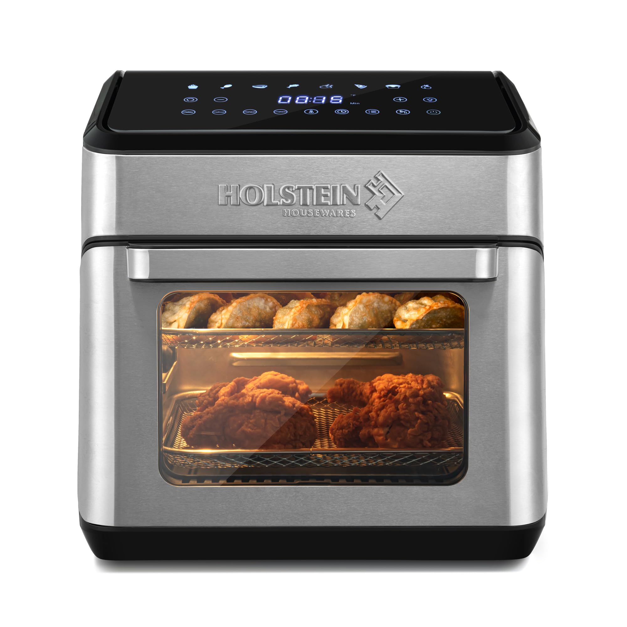 Holstein Housewares 12.7 QT Digital Air Fryer 8-in-1 with Hot Air Technology, Family Size, Viewing Window & Led Display. Air Fry, Bake, Grill, Dehydrate & Roast, Less Oil Use for Healthier Meals