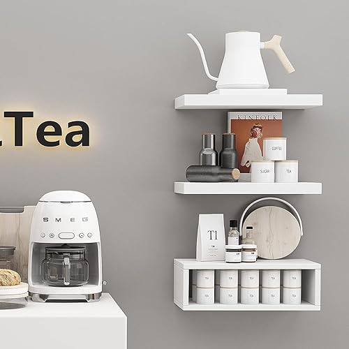 Miniatura 4 de UEE Juego de 3 estantes flotantes, estantes de baño modernos sobre el inodoro con estante de almacenamiento de papel, estantes montados en la pared