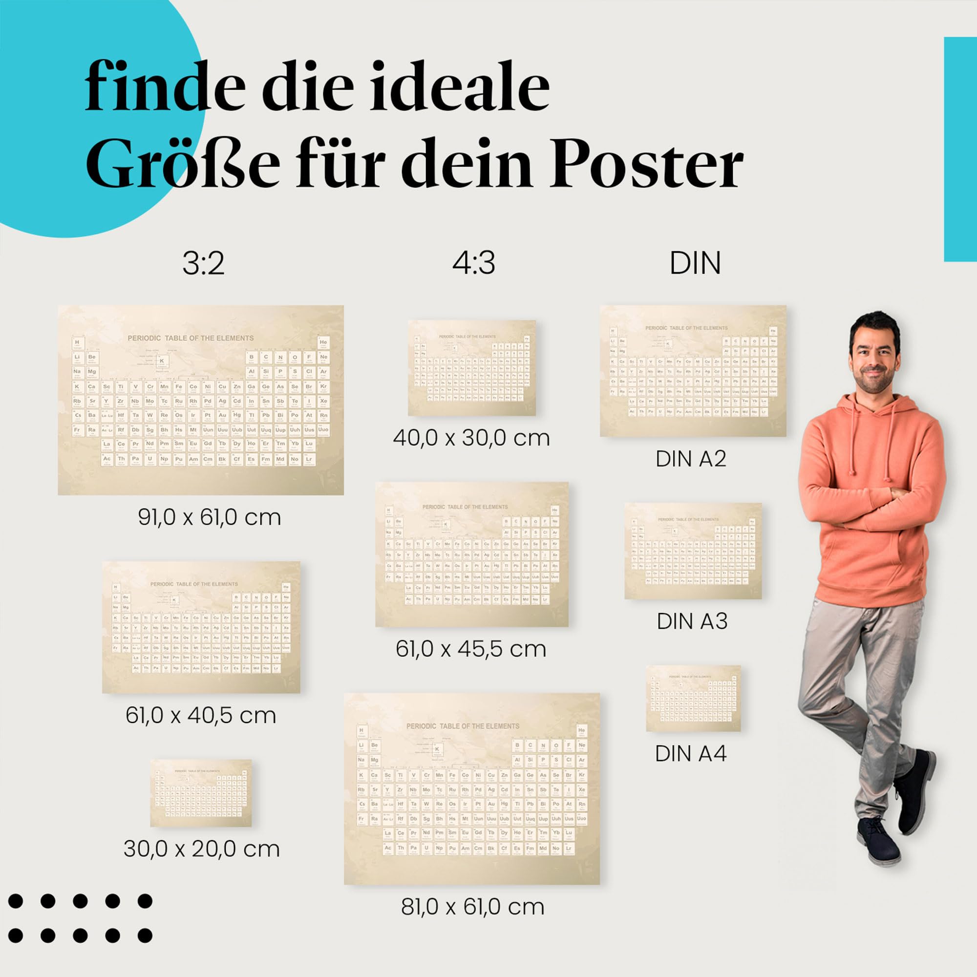 Postereck - 0613 - Periodensystem, Elemente Studium Schule Chemie - Unterricht Klassenzimmer Schule Wandposter Fotoposter Bilder Wandbild Wandbilder - Leinwand - 100,0 cm x 75,0 cm