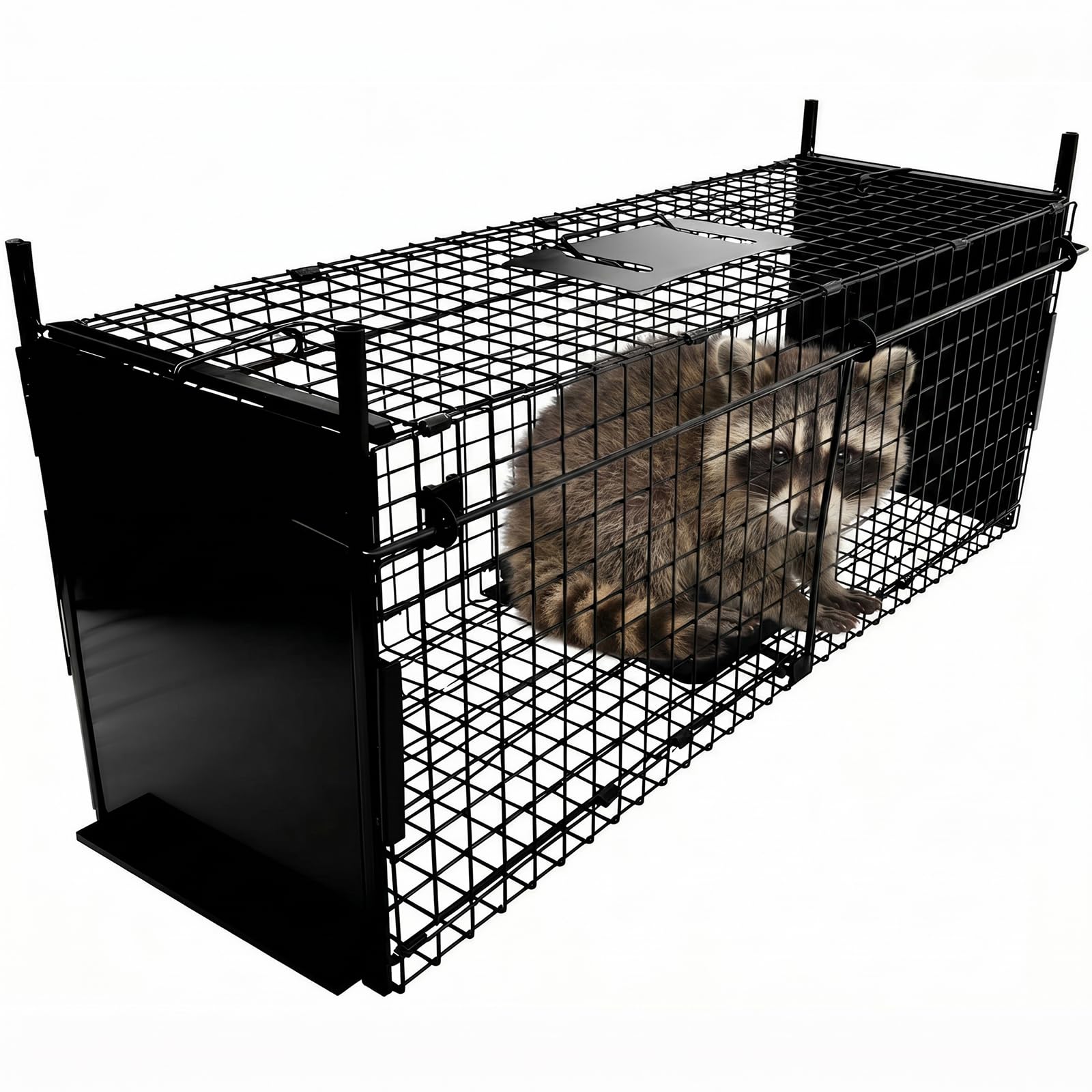 Thealyn de Trampa de Jaula para Animales 105 x 40 x 31 cm, con Doble Puerta, Trampa de Metal para Animales Vivos humanitaria, para Conejos, Gatos callejeros, Ardillas, mapaches, Topos