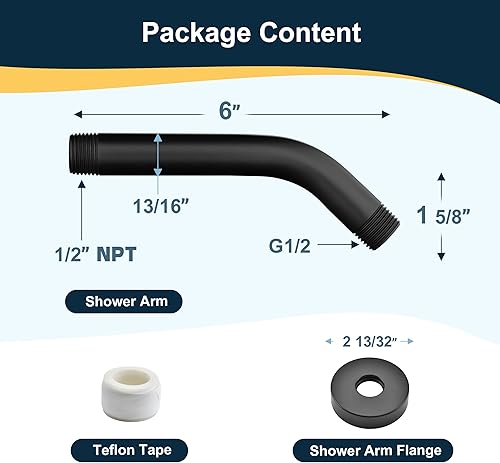 Vista 88 de BRIGHT SHOWERS Brazo de extensión de cabezal de ducha de 13 pulgadas con brida en forma de S, extensor de altura alta, brazo largo de acero Cromo